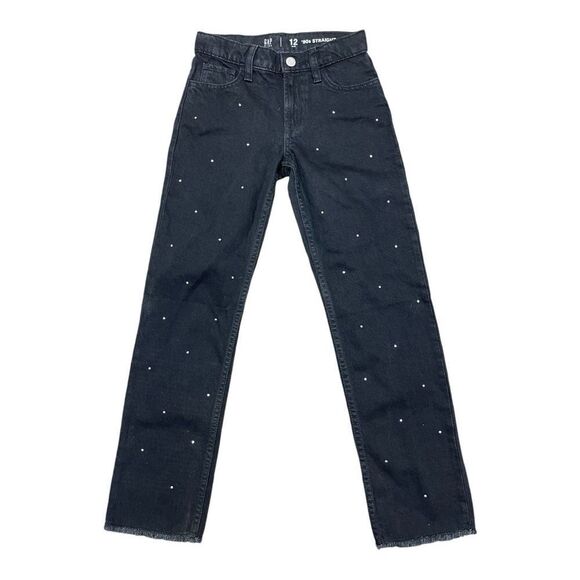 NWT Gap Kids 90s Straight Black Sparkle Jeans Size 12 Slim Raw Hem - Picture 1 of 5